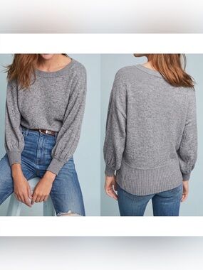 Moth Cozy Rib-Hem Pullover Sweater - Gray